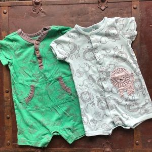 Set: Carter’s Green Dinosaur and Blue Lion Rompers